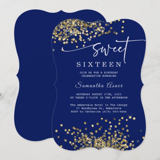 Royal Blue en Silver Sweet Sixteen Kaart (Voorkant / Achterkant)