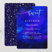 Royal Blue en Silver Sweet Sixteen Kaart (Voorkant / Achterkant)