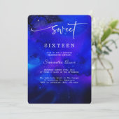 Royal Blue en Silver Sweet Sixteen Kaart (Staand voorkant)