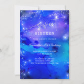 Royal Blue en Silver Sweet Sixteen Uitnodiging (Voorkant)