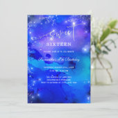 Royal Blue en Silver Sweet Sixteen Uitnodiging (Staand voorkant)