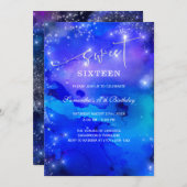 Royal Blue en Silver Sweet Sixteen Uitnodiging (Voorkant / Achterkant)