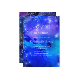 Royal Blue en Silver Sweet Sixteen Uitnodiging