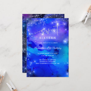 Royal Blue en Silver Sweet Sixteen Uitnodiging