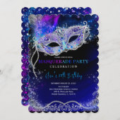 Royal Blue en Silver voor Masquerade Party Kaart (Voorkant / Achterkant)