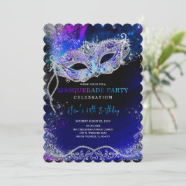 Royal Blue en Silver voor Masquerade Party Kaart