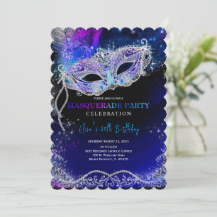 Royal Blue en Silver voor Masquerade Party Kaart