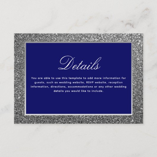 Royal Blue en Silver Wedding Details Informatiekaartje (Voorkant)