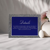 Royal Blue en Silver Wedding Details Informatiekaartje