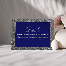 Royal Blue en Silver Wedding Details Informatiekaartje