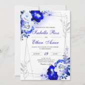 Royal Blue en Silver Wedding Invitation Kaart (Voorkant)