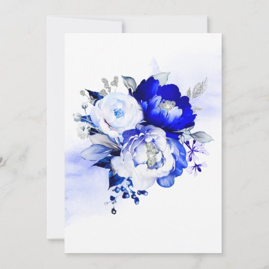 Royal Blue en Silver Wedding Invitation Kaart (Achterkant)