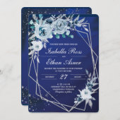 Royal Blue en Silver Wedding Invitations Kaart (Voorkant / Achterkant)