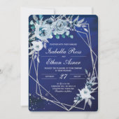 Royal Blue en Silver Wedding Invitations Kaart (Voorkant)