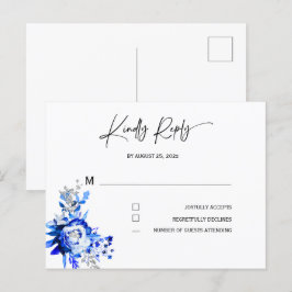 Royal Blue en Silver Wedding RSVP Briefkaart