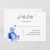 Royal Blue en Silver Wedding RSVP Briefkaart (Voorkant / Achterkant)