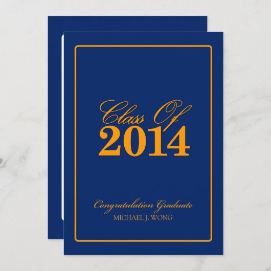 Royal Blue en Sinaasappel Class of 2014 Kaart (Voorkant / Achterkant)