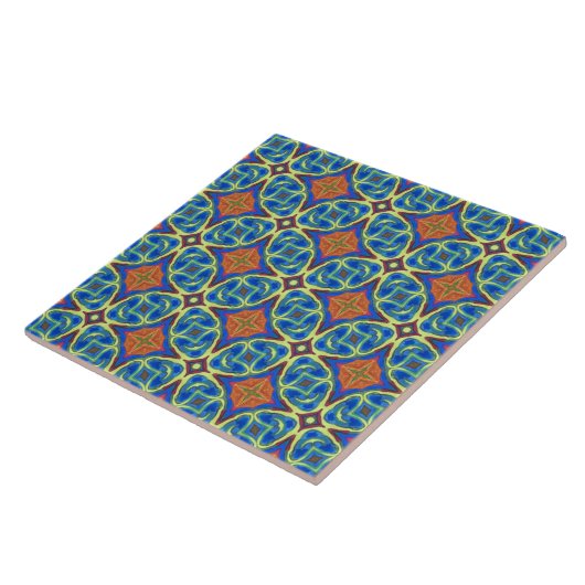 Royal Blue en Sinaasappel Patterned keramische Teg Tegeltje (Zijkant)