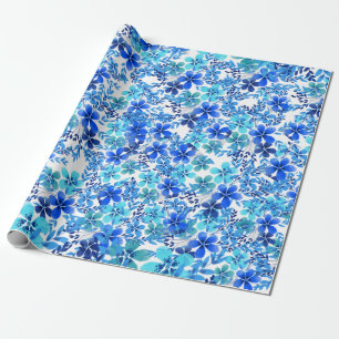 Royal Blue en Turquoise Garden Flowers Cadeaupapier