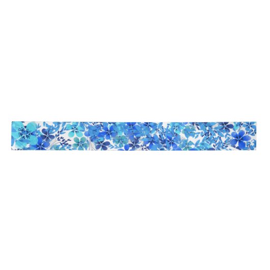 Royal Blue en Turquoise Garden Flowers Satijnen Lint (Voorkant)