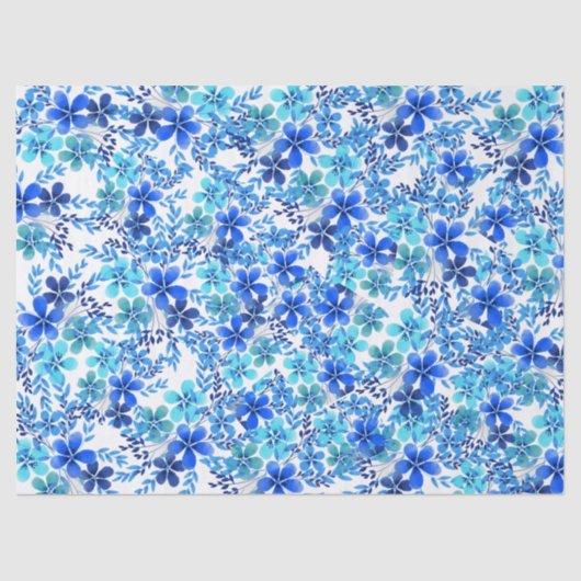 Royal Blue en Turquoise Garden Flowers Tissuepapier (Voorkant)