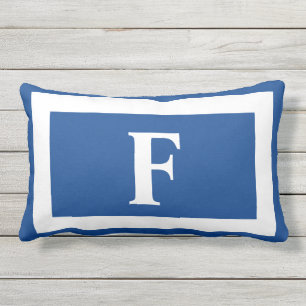 Royal Blue en White Bold Monogram Initiaal Outdoor Buitenkussen