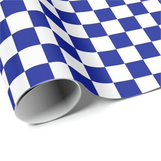 Royal Blue en White Checkered Pattern Cadeaupapier (Rol Hoek)