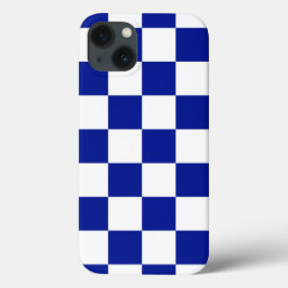 Royal Blue en White Checkered Pattern iPhone 13 Hoesje