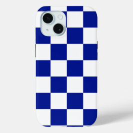 Royal Blue en White Checkered Pattern iPhone 15 Case