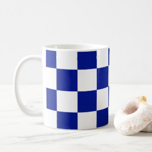 Royal Blue en White Checkered Pattern Koffiemok