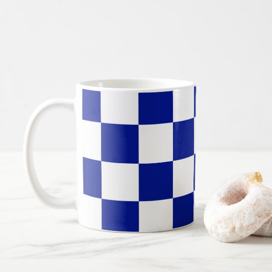 Royal Blue en White Checkered Pattern Koffiemok (Met donut)