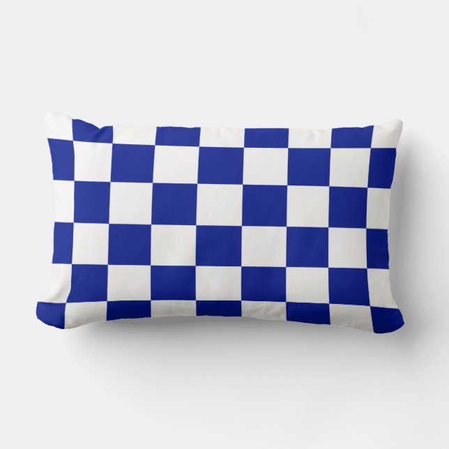 Royal Blue en White Checkered Pattern Kussen (Voorkant)