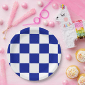Royal Blue en White Checkered Pattern Papieren Bordje (Feest)