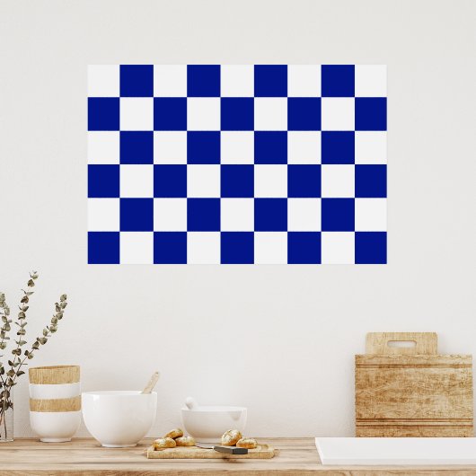 Royal Blue en White Checkered Pattern Poster (Keuken)