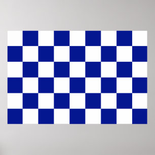 Royal Blue en White Checkered Pattern Poster