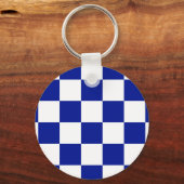 Royal Blue en White Checkered Pattern Sleutelhanger (Voorkant)