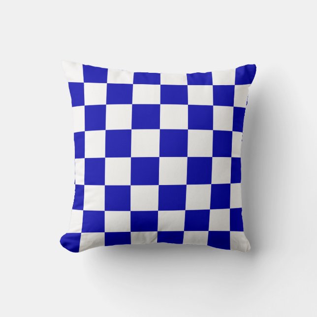 Royal Blue en White Checks Kussen (Voorkant)