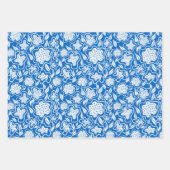 Royal Blue en White Cross Stitch Floral Inpakpapier Vel (Voorkant)