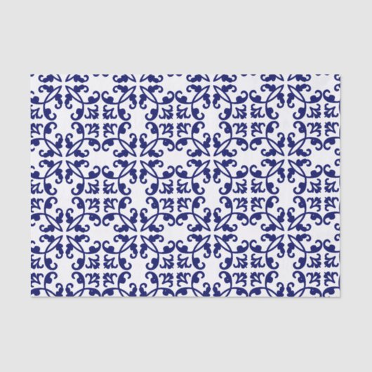Royal Blue en White Damask Pattern Tissuepapier (Voorkant)