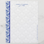 Royal Blue en White  Floral Damaskers Briefhoofd Ontwerp (Voorkant)