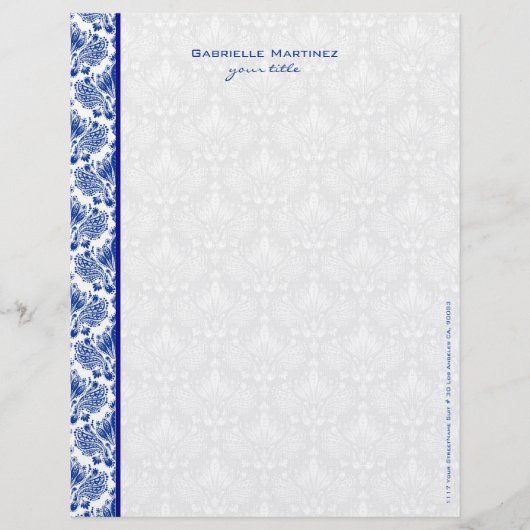 Royal Blue en White Floral Damaskers Briefhoofd Ontwerp (Voorkant)