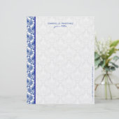 Royal Blue en White Floral Damaskers Briefhoofd Ontwerp (Staand voorkant)
