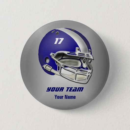 Royal Blue en White Football Helmet Ronde Button 5,7 Cm (Voorkant)