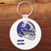 Royal Blue en White Football Helmet Sleutelhanger (Voorkant)