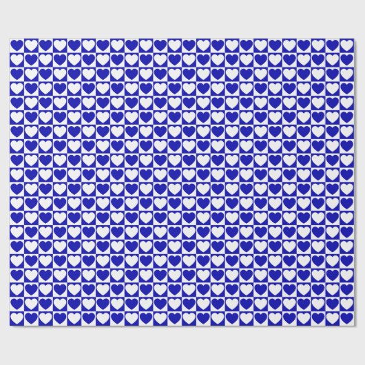 Royal Blue en White gebarsten patroon met harten Cadeaupapier (Vlak)
