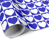 Royal Blue en White gebarsten patroon met harten Cadeaupapier (Rol Hoek)