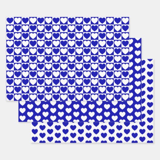 Royal Blue en White Hearts Inpakpapier Vel (Set)