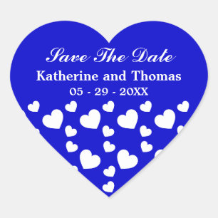 Royal Blue en White Hearts Save The Date Stickers