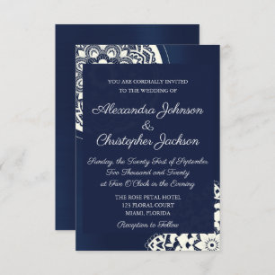 Royal Blue en White Mandala Wedding Invitation Kaart