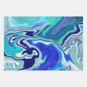 Royal Blue en White Marble Waves Fluid Art Inpakpapier Vel (Voorkant 3)